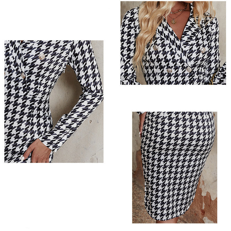 Women's Fashion Digital Printing Houndstooth Dress