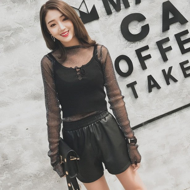 Women's High Waist Plus Size Leather Short