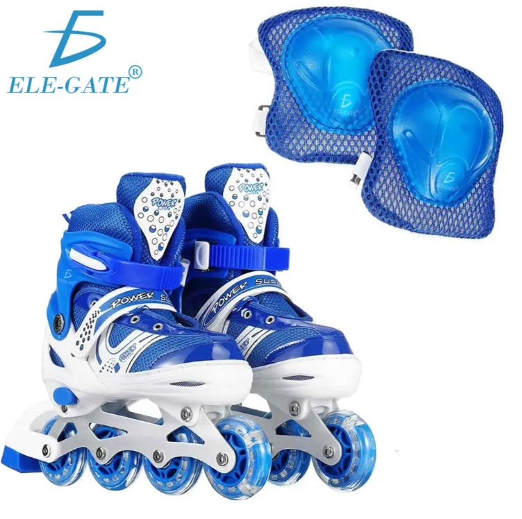 Adjustable Inline Skates 6 Wheels With Protective Kit For Kids Size L