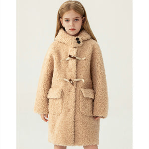 Girls' Simple Solid Color Tiglado Wool Coat