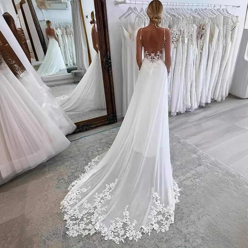 Strap Fishtail Wedding Dress Bridal Slim Satin Lace Dress