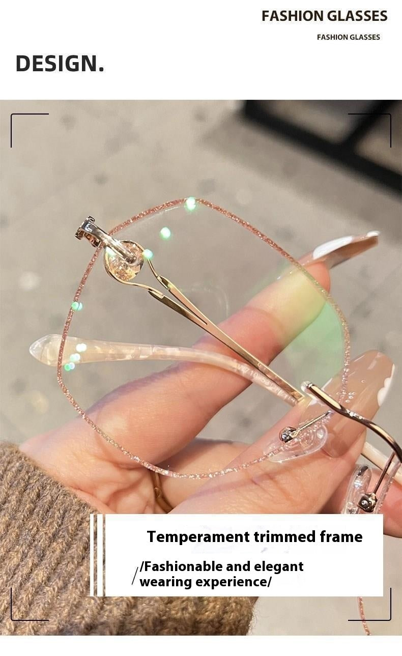 Champagne Gold Frameless Polygon Anti-blue Light Women's Reading Glasses