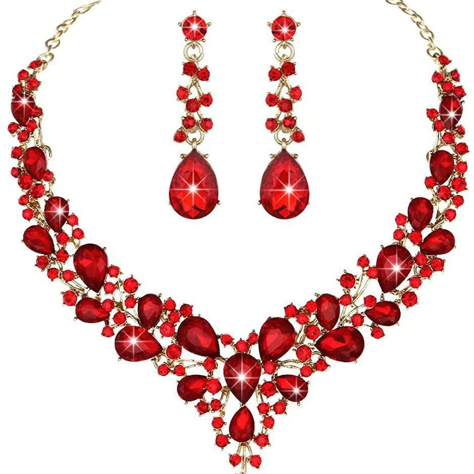 Water Drop Women's Alloy Bridal Necklace Two-piece Earrings Set