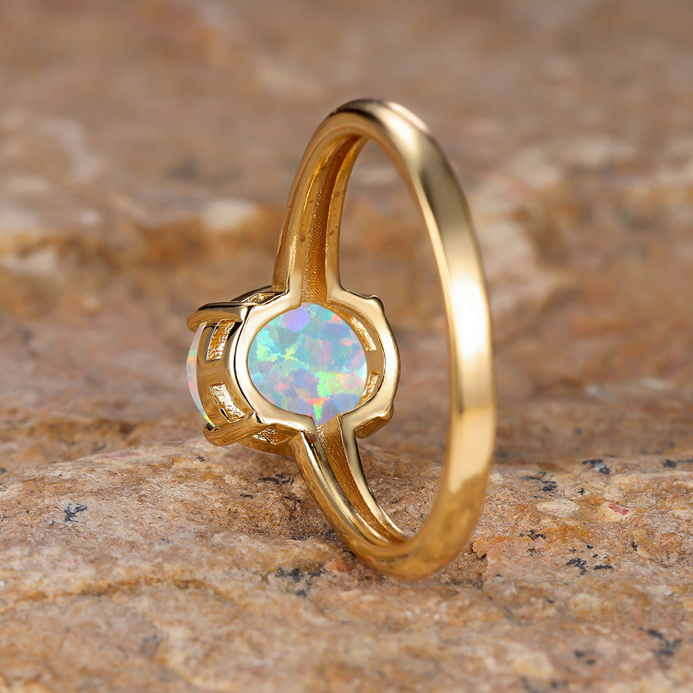 Golden Egg Shaped White Opal Minimalist Ring