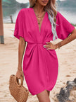 Solid Batwing Sleeve Twist Front Dress Vacation Beach Outfits Women