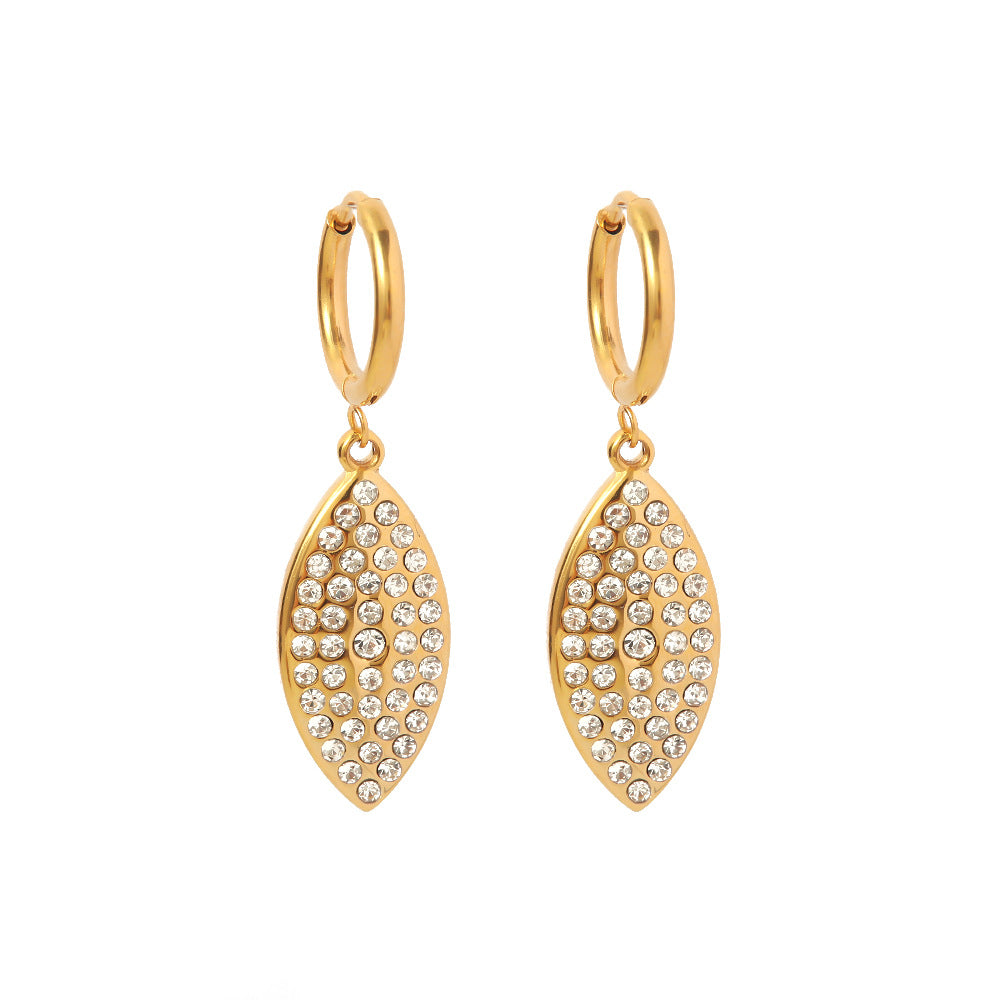 Stainless Women's Earrings Titanium Steel Diamond Leaf-shaped Pendant