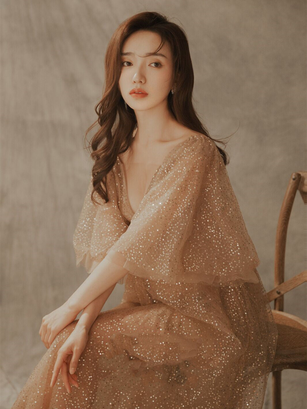 Sequin Fairy Wedding Dress Pregnant Women Photo Studio Clothing