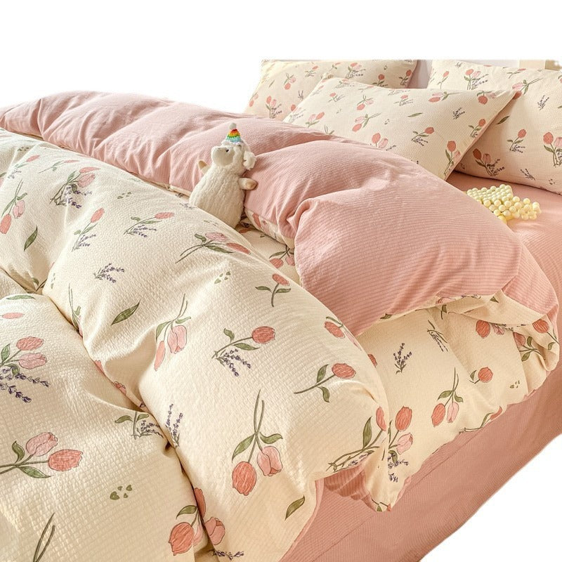 Washed Cotton Printed Four-piece Bedding Set