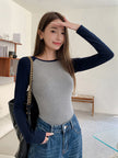 Undershirt Early Long Sleeves T-shirt Women's Contrast Color Slim Fit Inner Wear