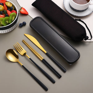 Kitchen Accessories Camping Travel Sets Gold Knife Fork Spoon Portable Cutlery Sets with case