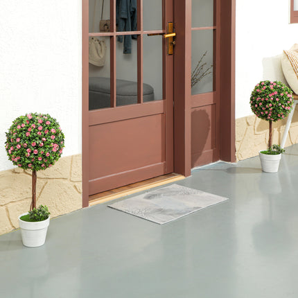 Set Of 2 Decorative Artificial Plants, Ball Topiary Tree With Rose Flower In Pot, Fake Plants For Home Indoor Outdoor Decor, 60cm, Pink