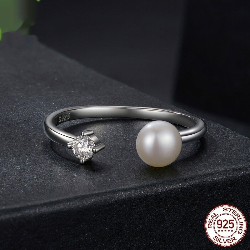 Natural Freshwater Pearl Moissanite Ring