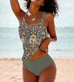 Bikini Beach Print Suspender Swimsuit Suit