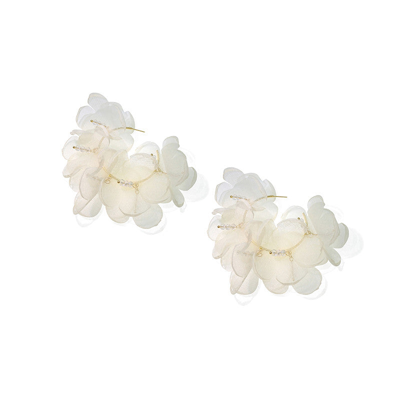 Exaggerated Mesh Flower Earrings Women's Circle Temperament