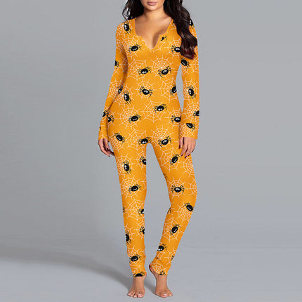 Halloween Printed Jumpsuit Long Sleeve Home Pajamas
