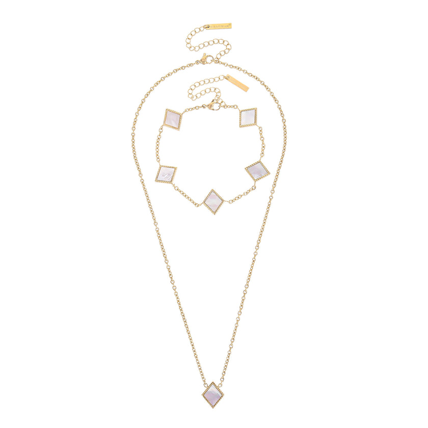 Square Natural White Shell Pendant Collarbone Necklace Bracelet