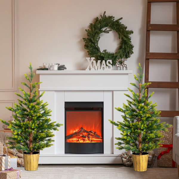 2 Pack 4 FT Dual Tone Artificial Christmas Tree With Pot Stand, Potted Xmas Pine Tree With 119 Branch Tips For Holiday Party Office Home, Green