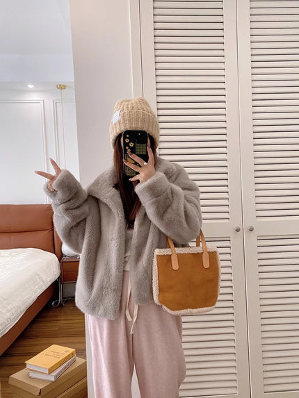 Short Artificial Mink Hair Fur Coat For Women