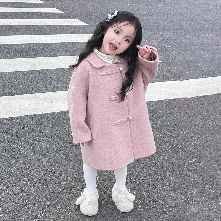 Sweet Reversible Woolen Coat Medium And Large Children And Girls