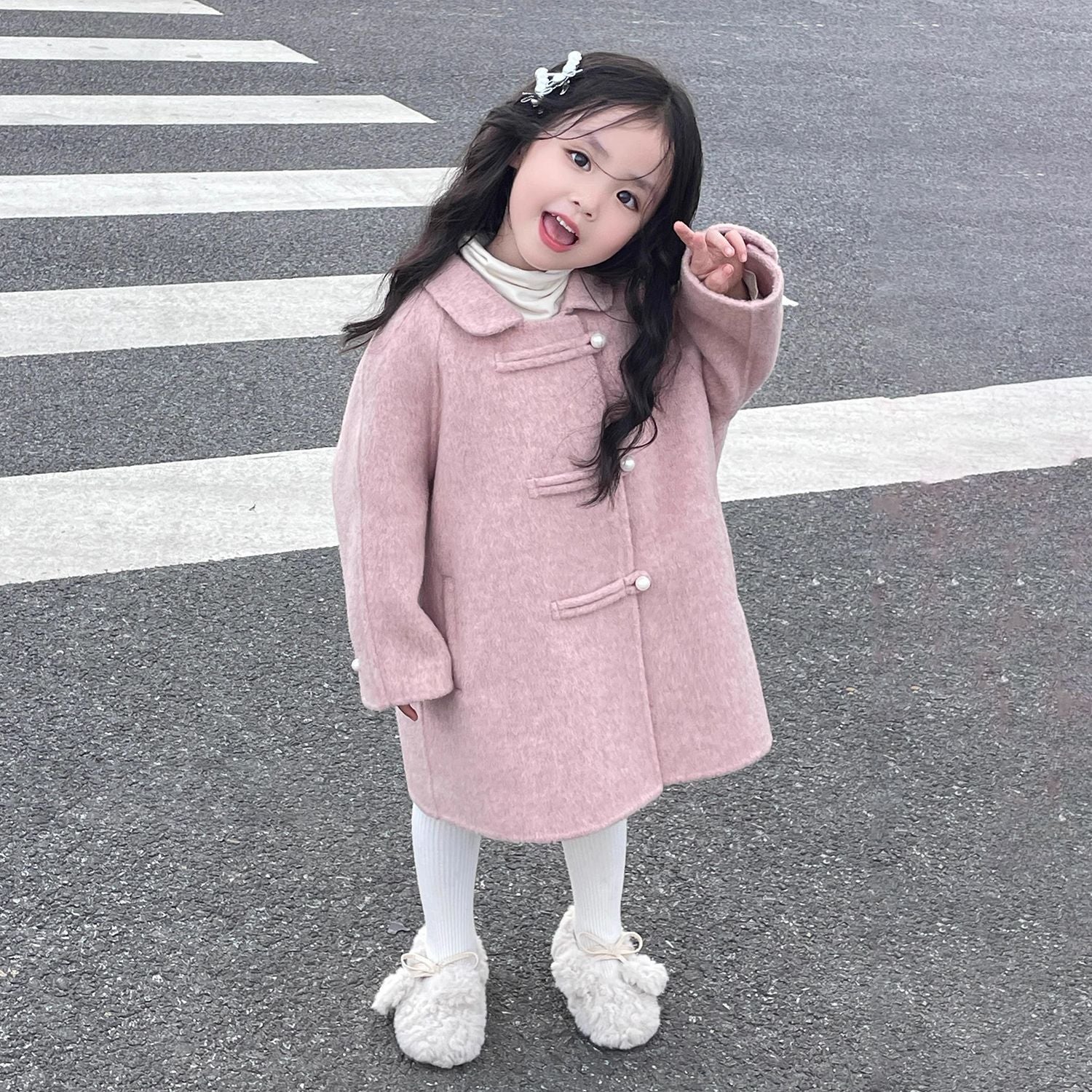 Sweet Reversible Woolen Coat Medium And Large Children And Girls