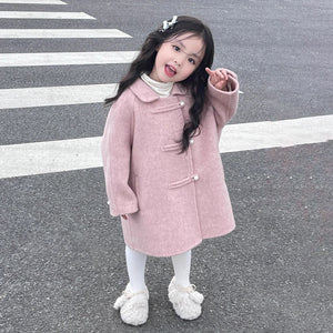 Sweet Reversible Woolen Coat Medium And Large Children And Girls