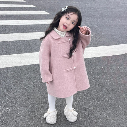 Sweet Reversible Woolen Coat Medium And Large Children And Girls