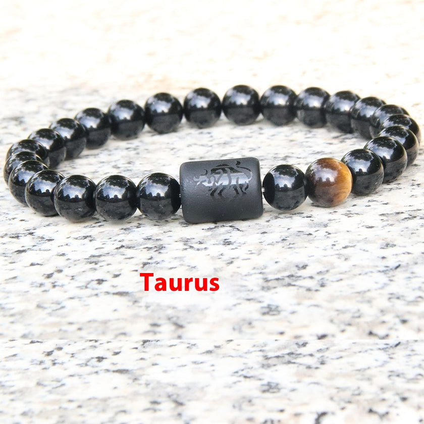 Twelve Constellation Elastic Bracelet Men Obsidian Couple