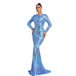 High-end Long Sleeve Temperament Crew Neck Sexy Long Sequined Banquet Evening Dress party