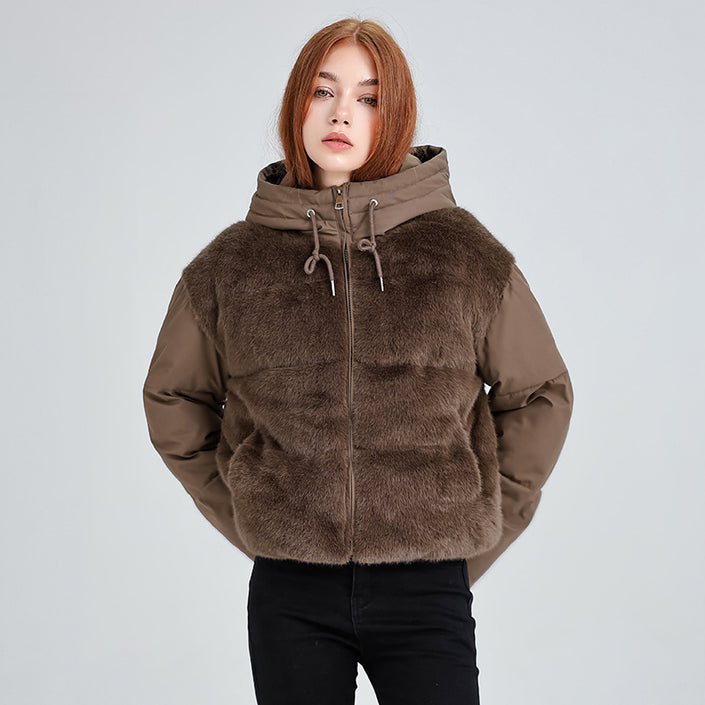 New Style Fur Patchwork Women's Coat For Women Winter Short Style Fashionable High Waist Warm Cotton Coat