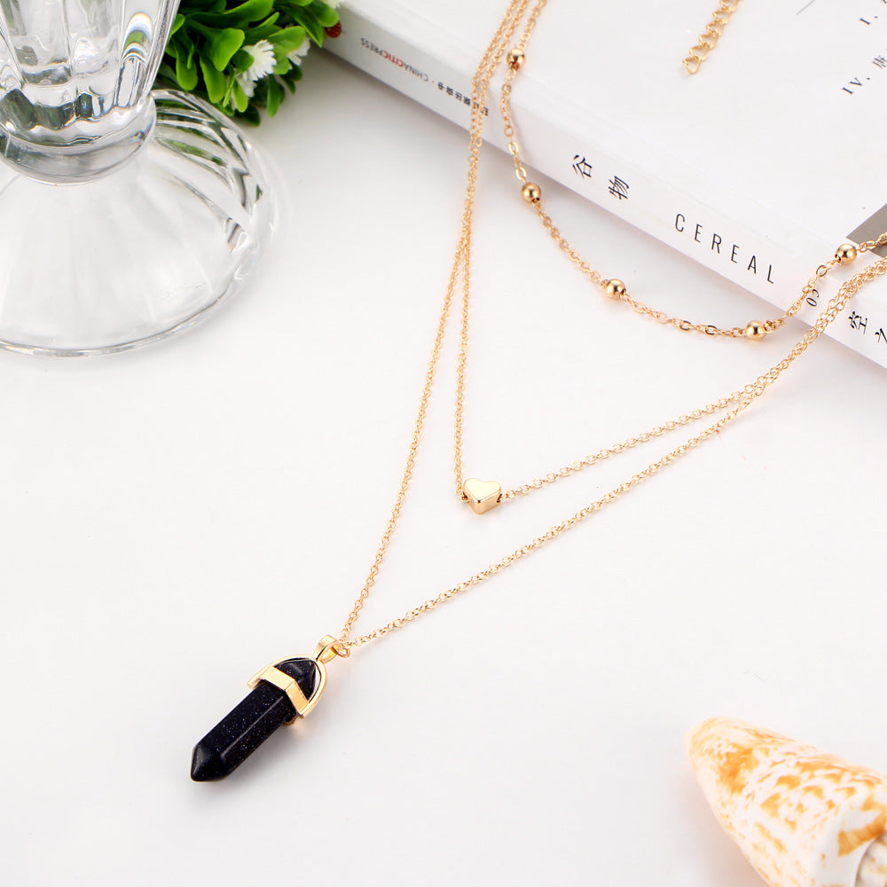 Fashion Copper Peach Heart Crystal Pendant Multi-layer Necklace
