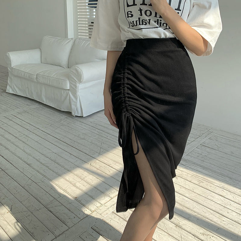 Skirt Women's Irregular Mid-length Skirt Drawstring Ruffle Hip Skirt