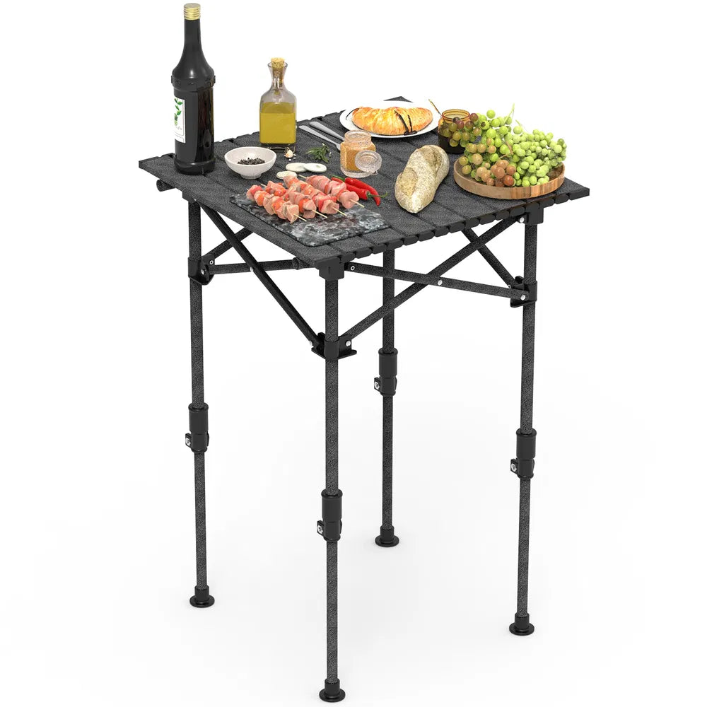 Portable Folding Camping Table With Adjustable Height Rustproof Carbon Steel Foldable Roll-Up Camping Table For Picnic Camping Hiking Beach BBQ