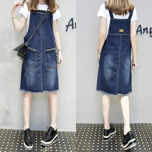 Plus-sized Plus Size Women's Slimming Denim Suspender Skirt Slim Fit Dress Fat Sister