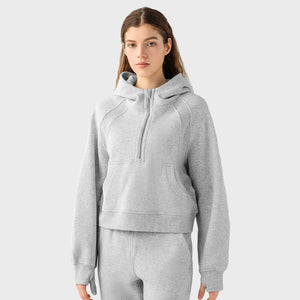 Hoodie Half Zipper Sweater Women's Short Casual Loose All-Match Sports Top