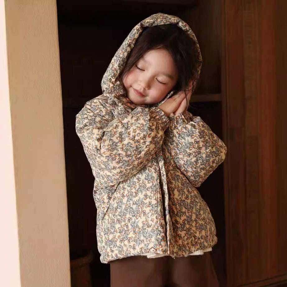 Children's Down Jacket Korean Floral Girl Cute Fashionable Baby Cold Protective Clothing Warm Coat