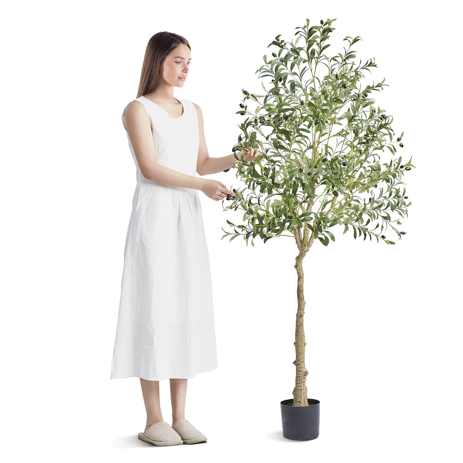 Artificial Olive Tree, 6 FT Tall Faux Plant, Secure PE Material & Anti-Tip Tilt Protection Low-Maintenance Plant, Lifelike Green Fake Potted Tree For Home Office Warehouse Decor Indoor Outdoor