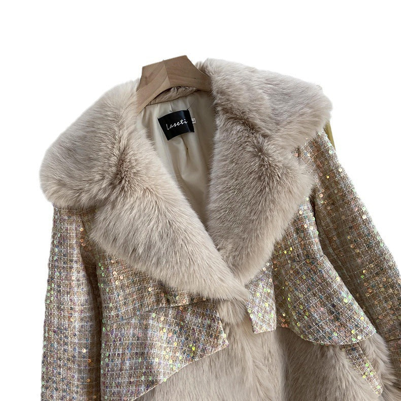 Women's Fashionable Sequins Wool Fur Coat