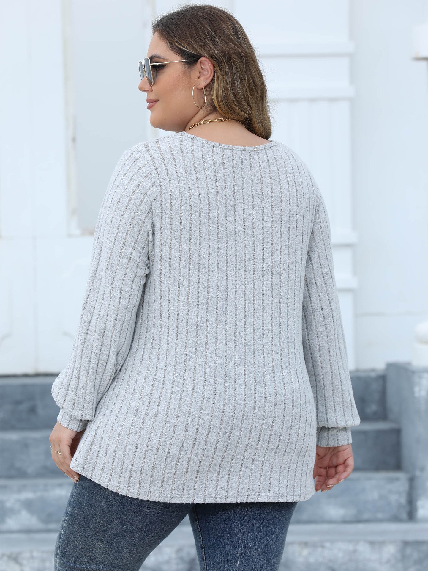 Pit Striped V-neck Cross Bottoming Shirt Long-sleeved Top For Women