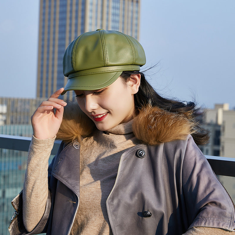 Sheepskin Octagonal Cap British Beret Casual Male Painter