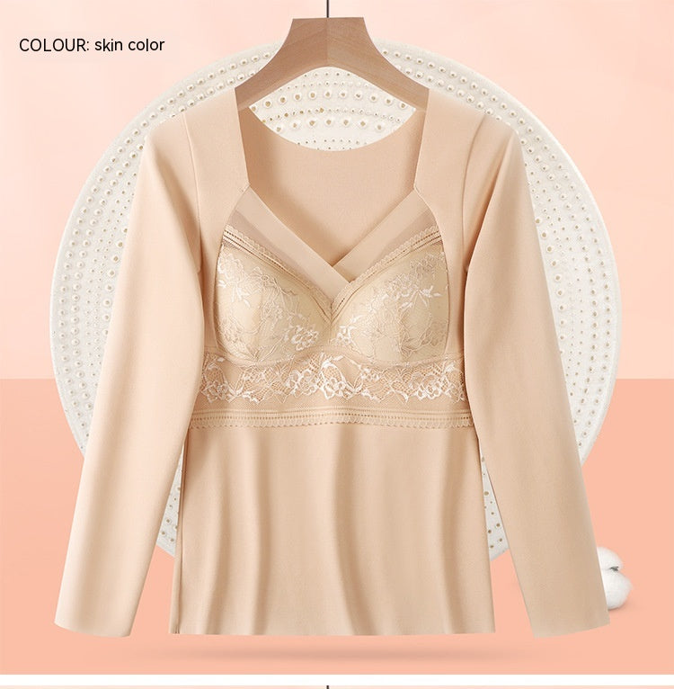 Women's Fashionable Warm Bra-free Long Sleeve With Chest Pad