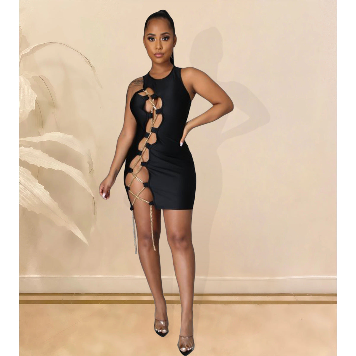 Women's Golden Chain Binding  Sleeveless Dress