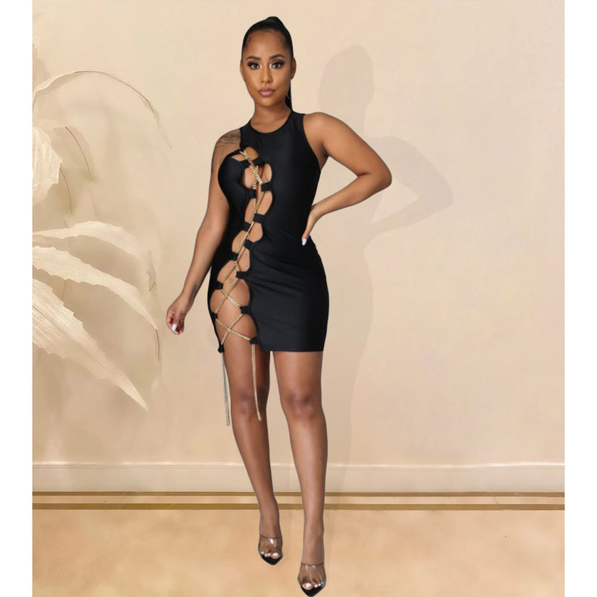 Women's Golden Chain Binding  Sleeveless Dress