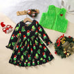 Toddler Kids Baby Girl Christmas Dress Outifts, Long Sleeves Cartoon Prints Party Dress With Heart Print Vest Coat Xmas Clothes Set