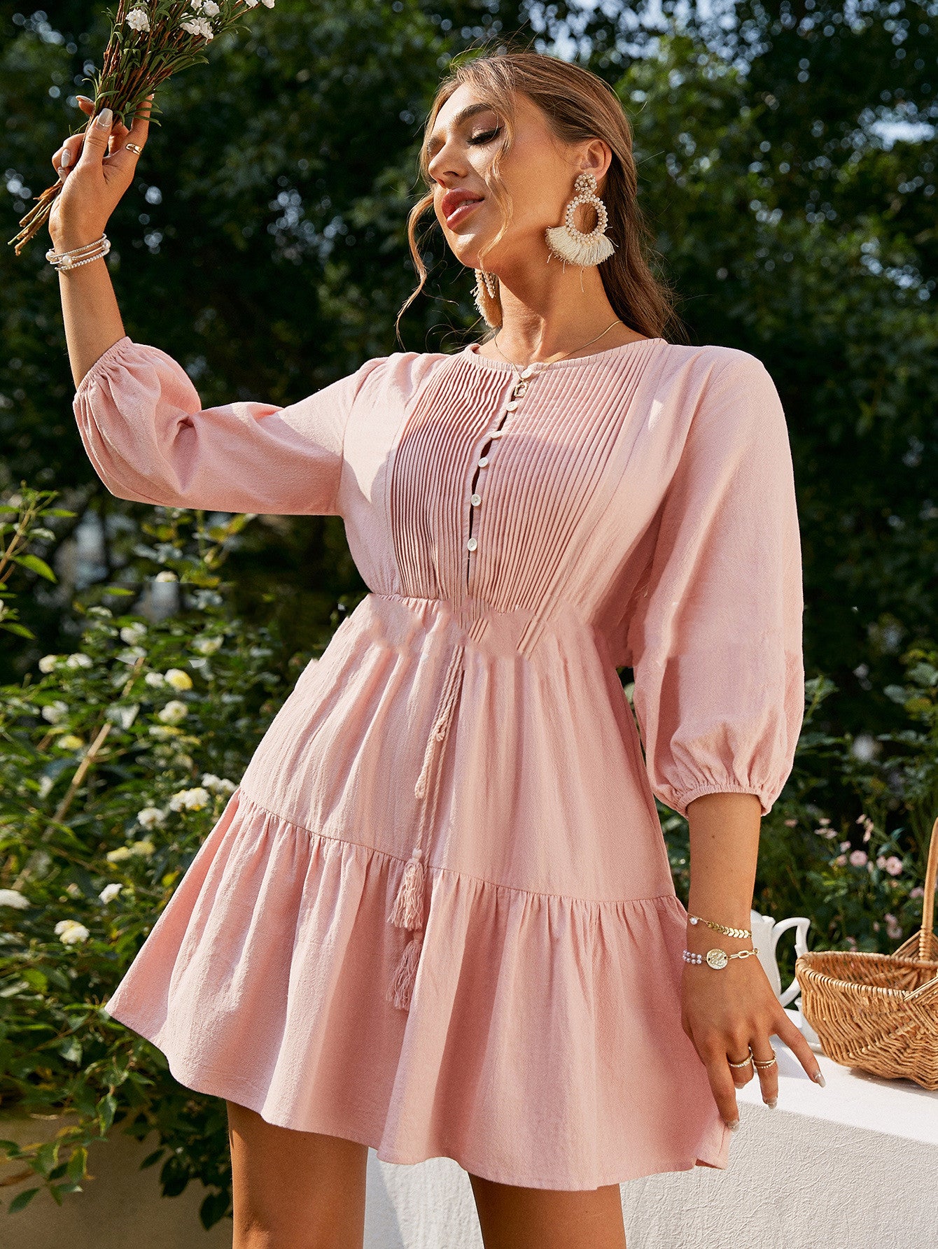 Mid Waist Chiffon Solid Color Cotton Short Skirt