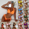 Solid Color Neck Bikini Strap Split Hard Cup Crimp Swimsuit