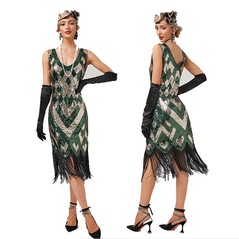 Vintage Sequined Tassel Dress Party Dance