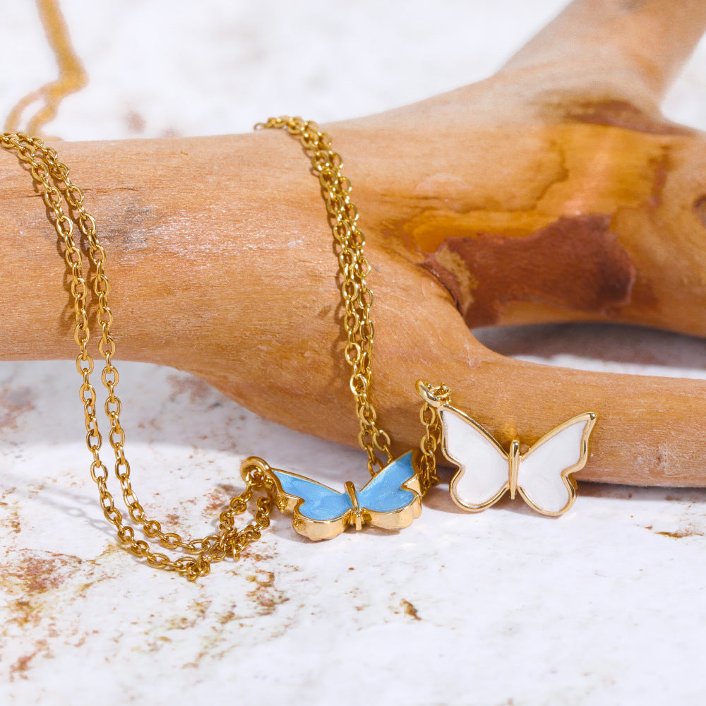Simple Butterfly Pendant Necklace Sweater Chain