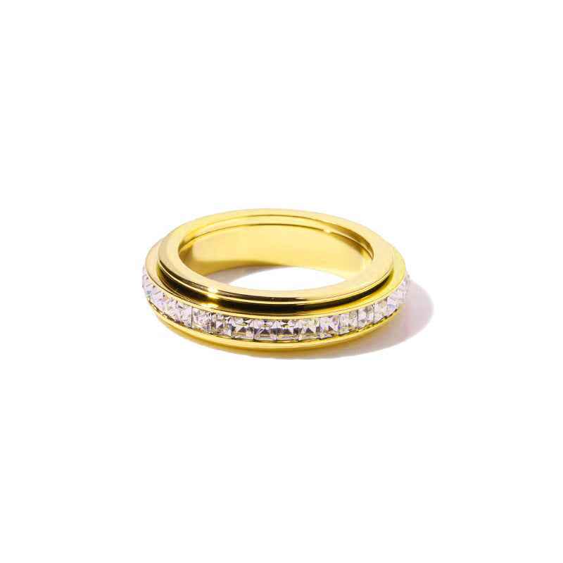Square Diamond Rotating Starry Titanium Steel Ring For Women