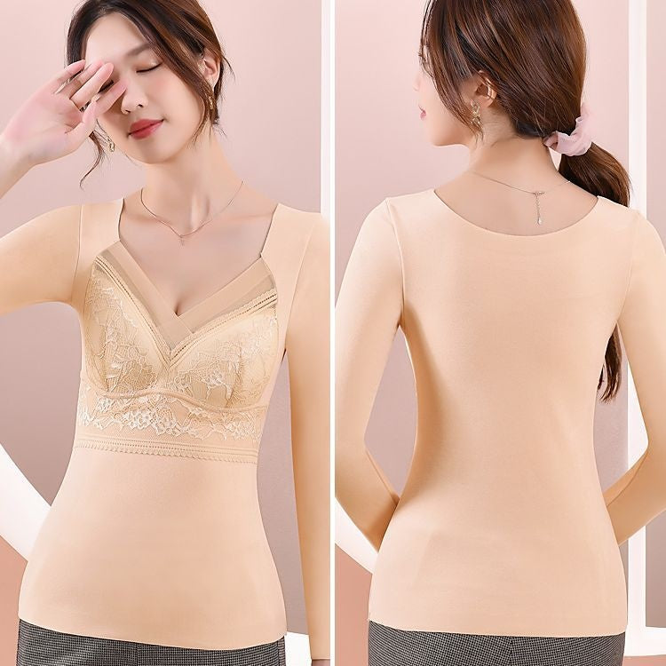 Women's Fashionable Warm Bra-free Long Sleeve With Chest Pad