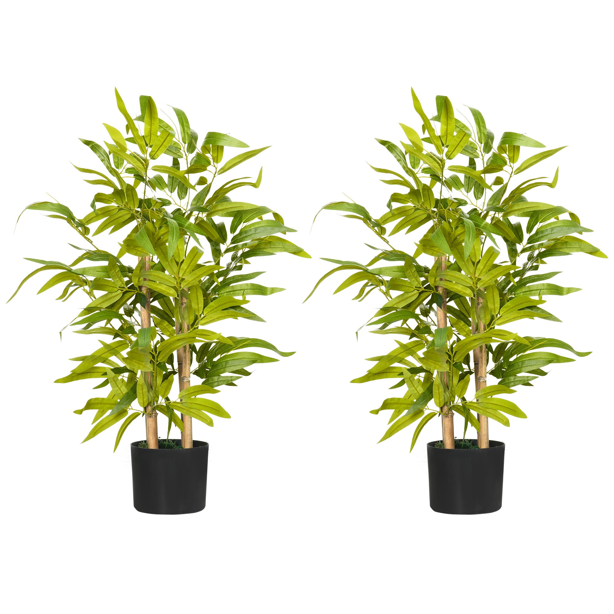 2 PCs Artificial Plants Bamboo Tree In Pot Desk Fake Plants For Home Indoor Outdoor Decor, 15x15x60cm, Green